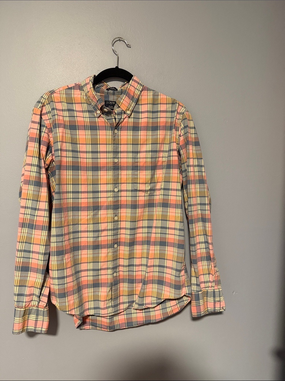 J.Crew Factory Flex Washed Plaid Button Down Shirt Pastel L